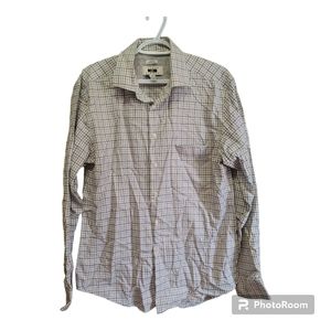 JOSEPH ABBOUD 100% Cotton Checkered Plaid Button Down Dress Shirt Size Large